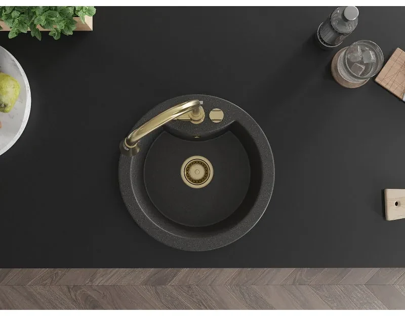Mexen Diego, 1-komorový granitový drez 488x488x167 mm a drezová batéria Elia, 6512-76-670101-50