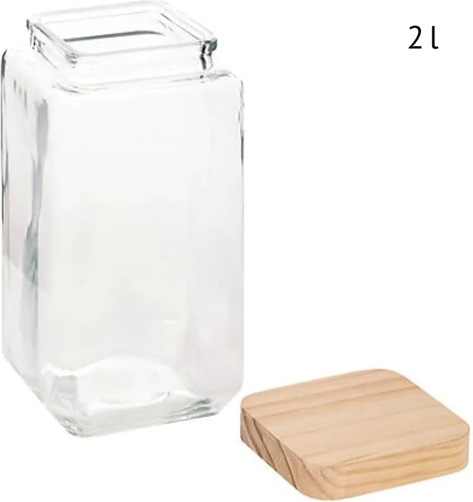 5Five® 2. akosť - Sklenená pevná dóza hranatá s dreveným vekom, 2l KWADR
