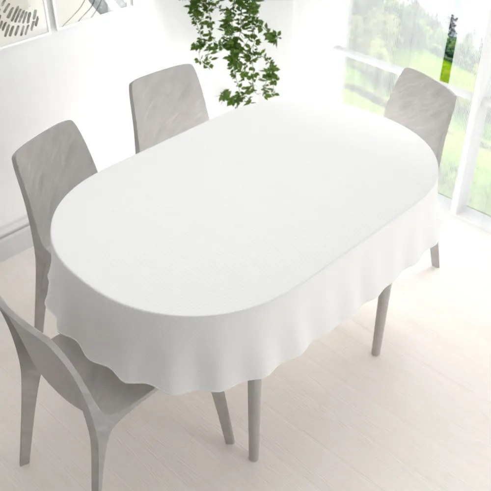 Biante Damaškový oválny obrus Atlas Grádl DM-012 Biely - tenké pásiky 2 mm 140x160 cm