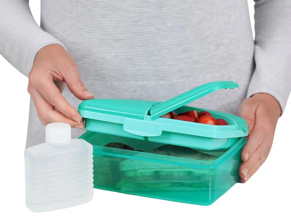 Box na desiatu/obed s priehradkami aj fľaštičkou, 1,5l - mix farieb Farba škatuliek SISTEMA: Modrá