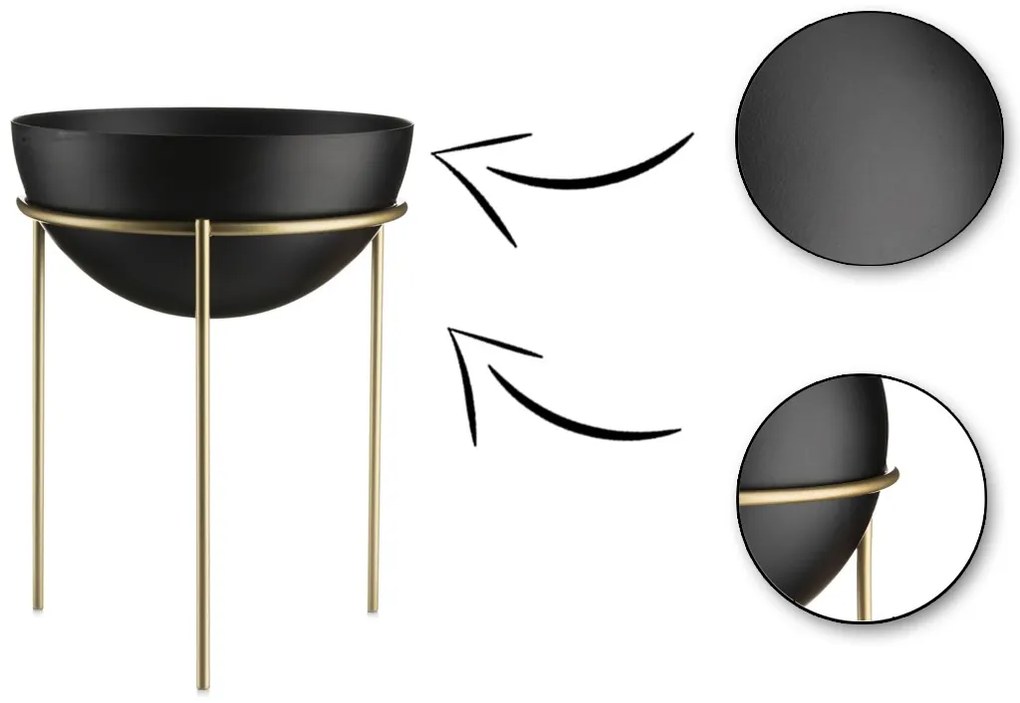 KOVOVÝ KVETINÁČ SO STOJANOM LOFT 20X15 CM ČIERNA/ZLATÁ