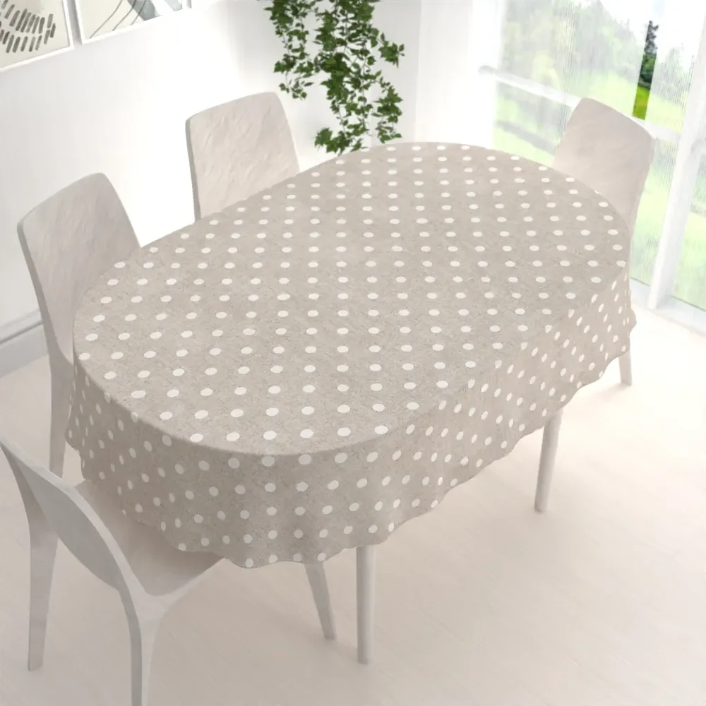 Biante Dekoračný oválny obrus Porto PRT-019 Biele bodky na béžovom režnom 100x160 cm
