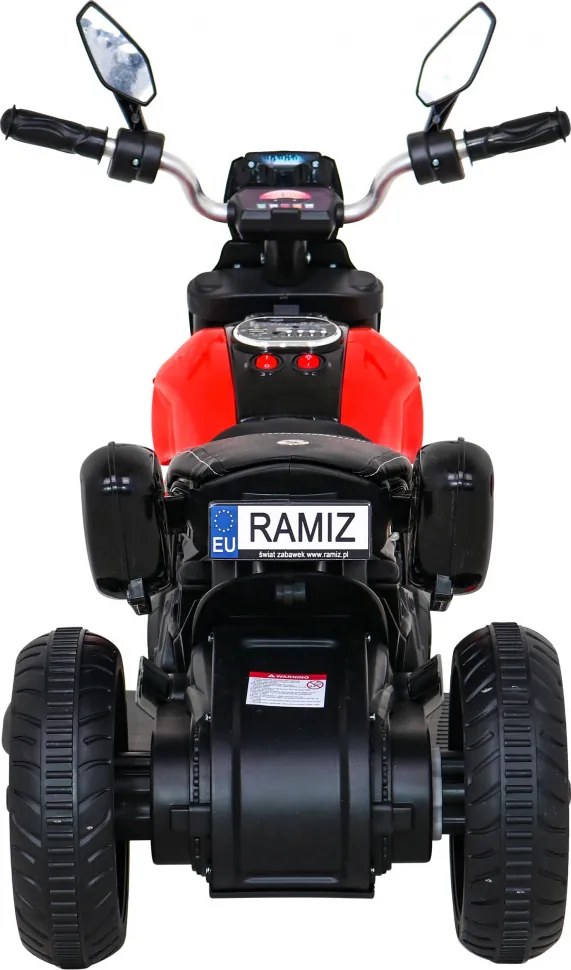 Ramiz Rýchla turistická motorka na batérie pre deti Červená + Audio + Svetlá + Eko koža