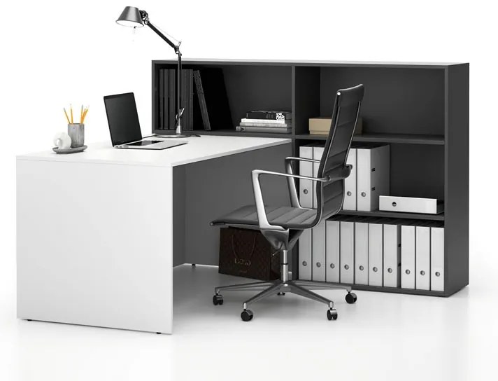 Kancelárska zostava single SEGMENT, 3 police, pravá, biela/grafit