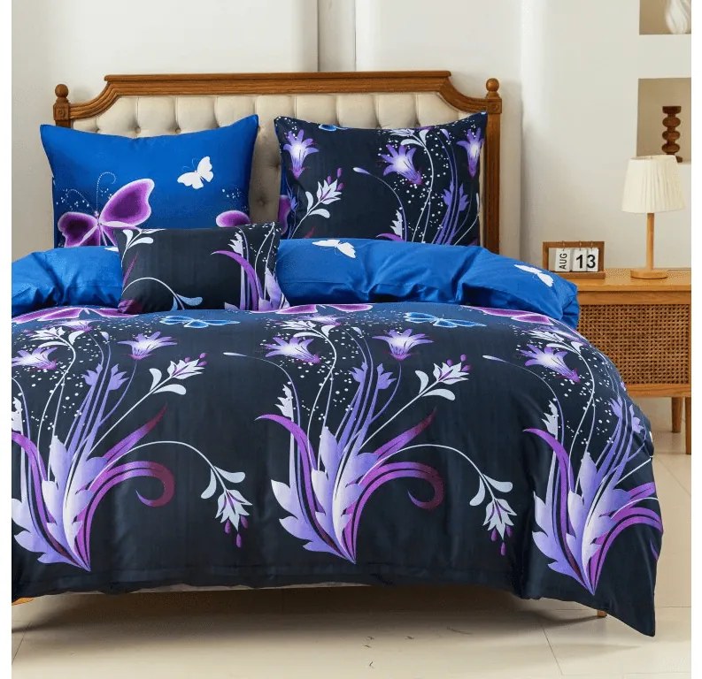 Obliečky z mikrovlákna VIOLET BUTTERFLY tmavo modré Rozmer obliečky: 70 x 90 cm | 140 x 200 cm
