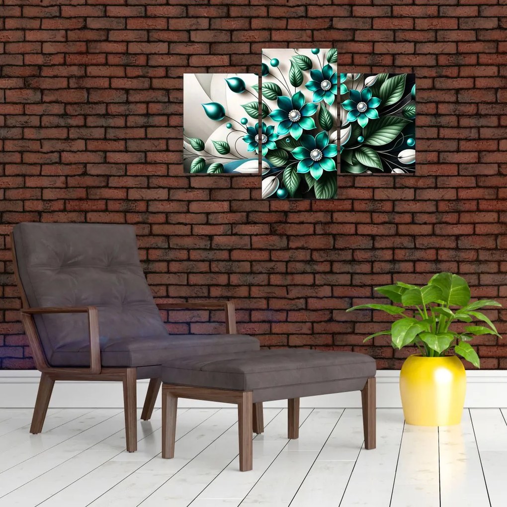 Obraz - 3D tyrkysové kvety (90x60 cm)