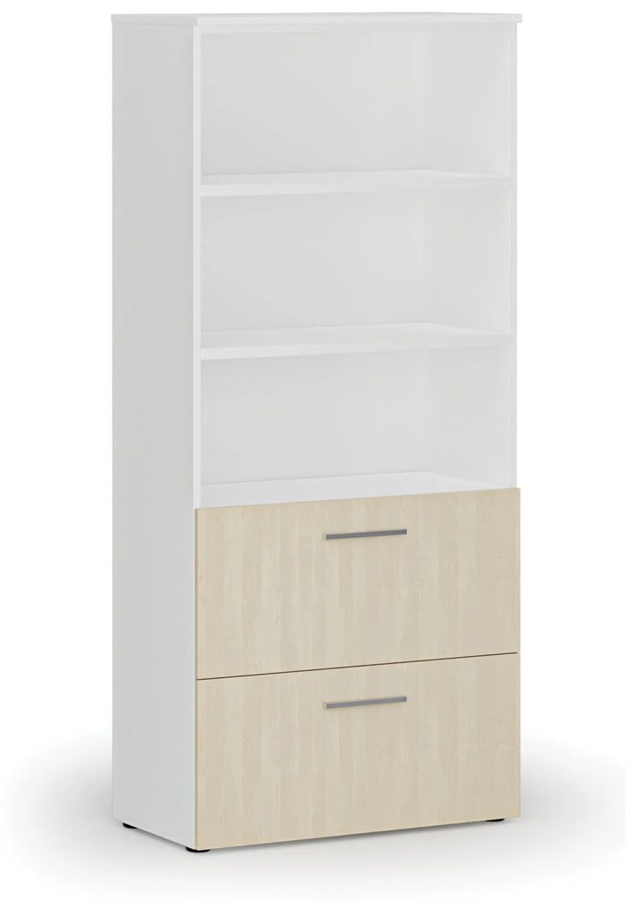 Skriňa so zásuvkami pre závesné zložky PRIMO WHITE, 1781 x 800 x 420 mm, biela/breza