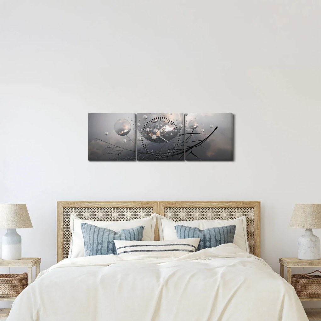Obraz abstraktných gulí (s hodinami) (90x30 cm)