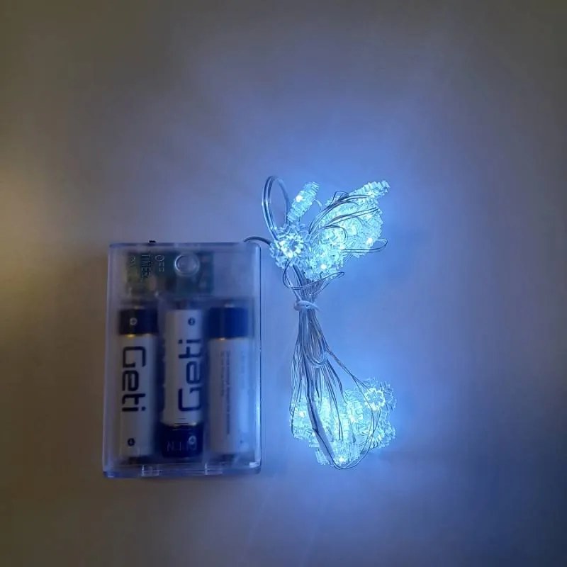 DECOLED LED světelný řetěz na baterie vločky, ledově bílá, 20 diod, 2,3 m