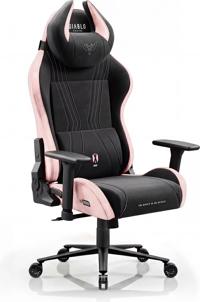 Herné kreslo z textílie Normal Size, čierno-ružové: Diablo X-Horn 2.0 Akira Pink