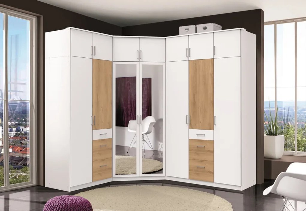 Šatníková skriňa bez zrkadla Click, 91 cm, biela/doskový dub