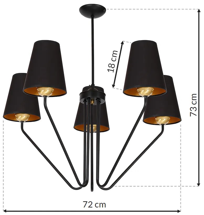 Luster Victoria, 5x čierne textilné tienidlo, b/g