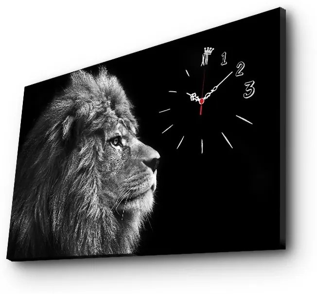 Dekoratívne nástenné hodiny Lion čiernobiele
