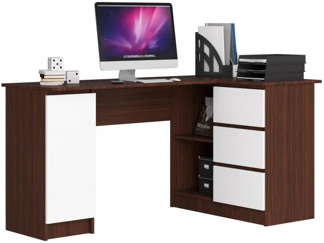 Rohový kancelársky stôl B20 CLP pravostranný, wenge/biely