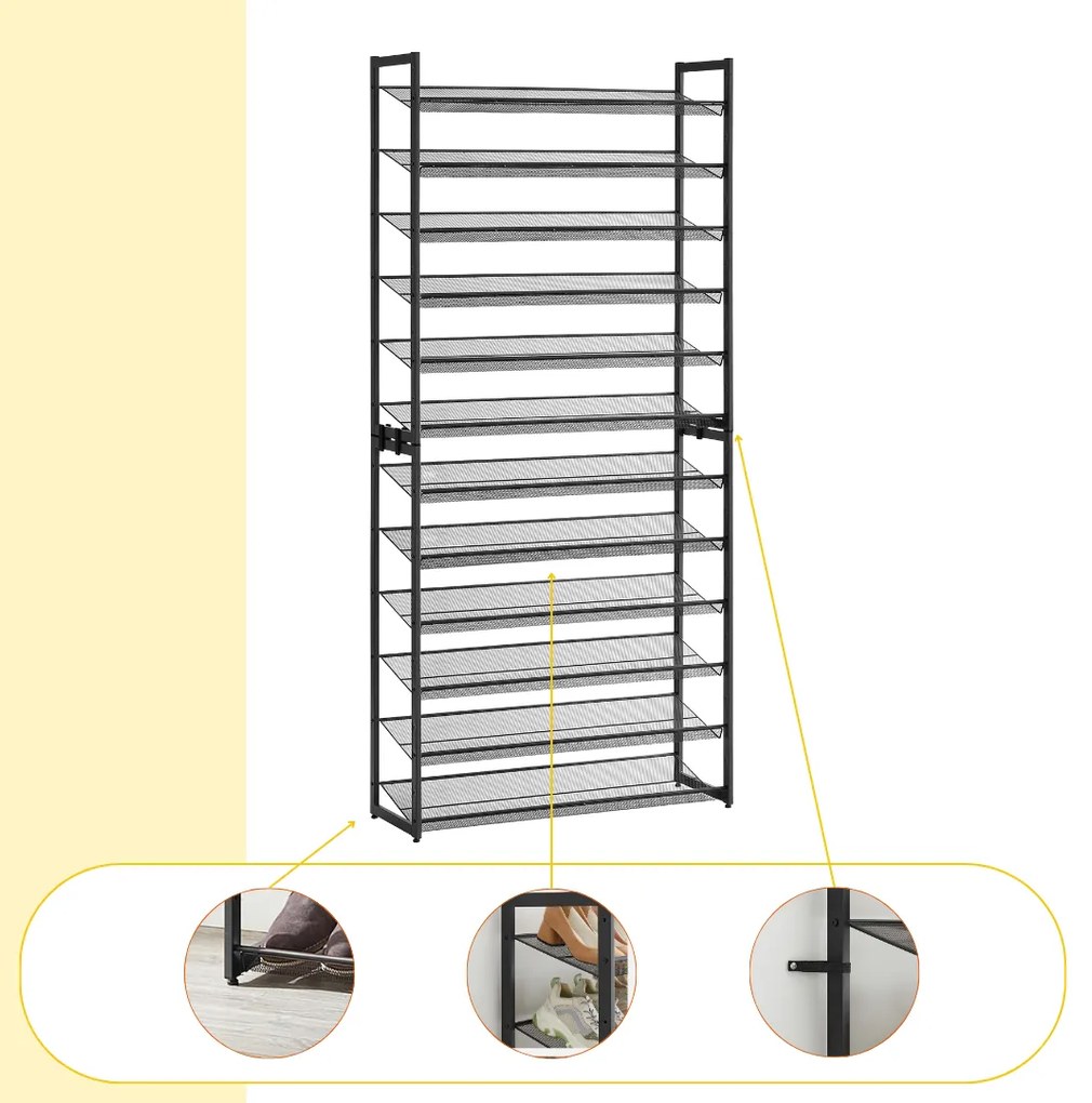 Stohovateľný regál na topánky IDA, 12 políc, 92,5x31x223cm, čierna Jurhan