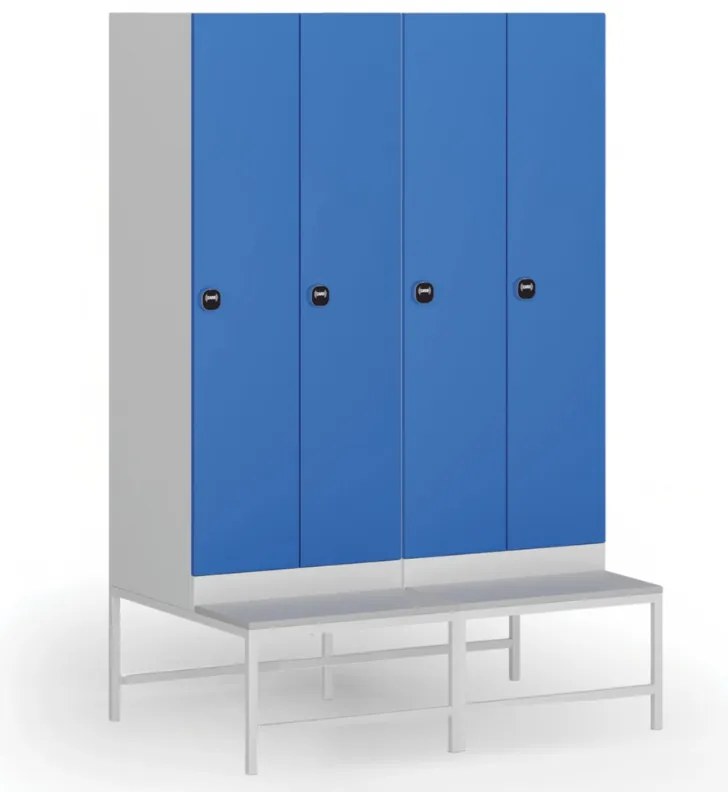 Šatníková skrinka s lavičkou, 2 oddiely, 1875 x 600 x 500/800 mm, demont, zámok s čítačkou RFID kariet, tmavosivé dvere