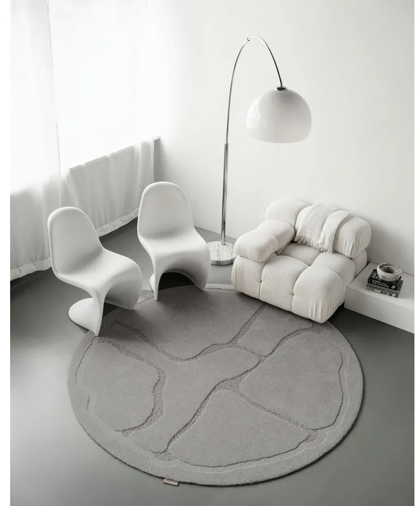 Sivý vlnený okrúhly koberec ø 133 cm Morphic Organica – Agnella