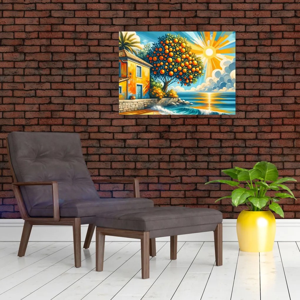Sklenený obraz - Dom s pomarančmi I. (70x50 cm)