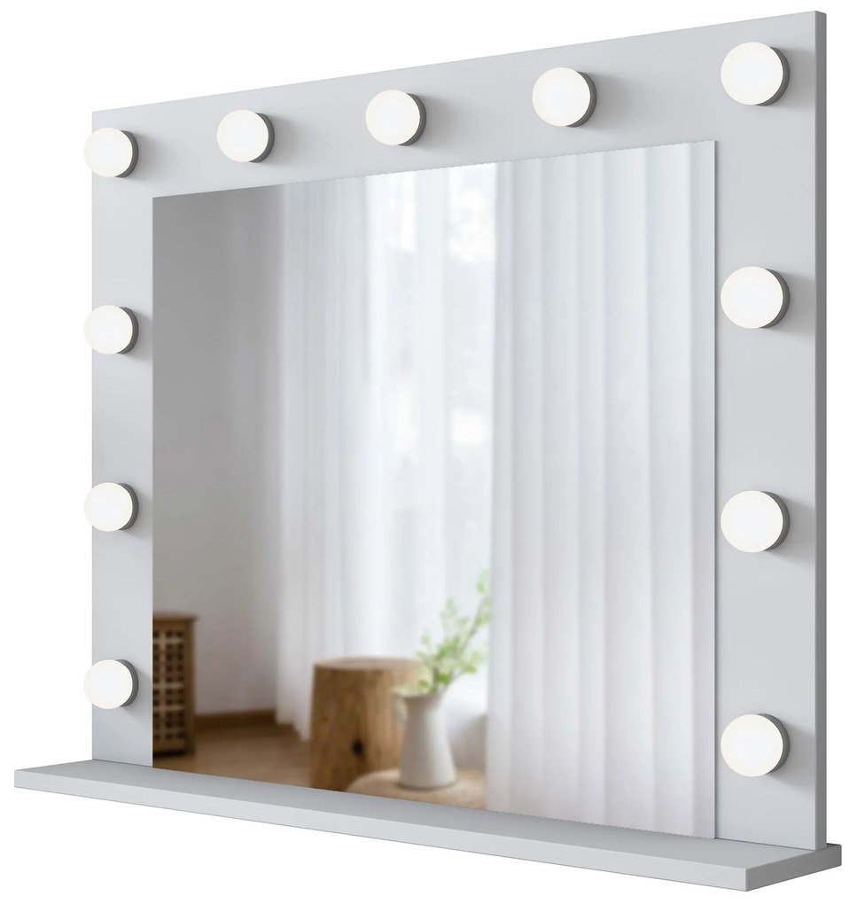 Minimalistický toaletní stolek Alisson III s LED zrcadlem a taburetem bílý