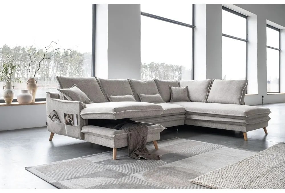 Béžová rozkladacia rohová pohovka (pravý roh/do tvaru "U") Charming Charlie – Miuform