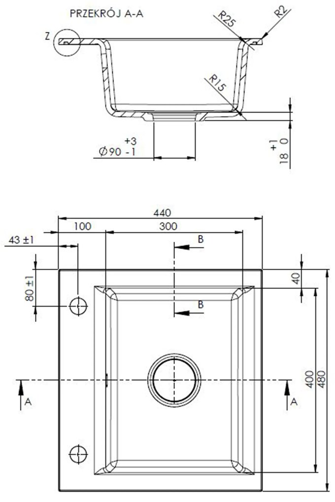 Invena Tesalia, 1-komorový granitový drez 440x480x160 mm a drezová batéria Glamour, čierna-zlatá, INV-AZ-01-Z41-SET