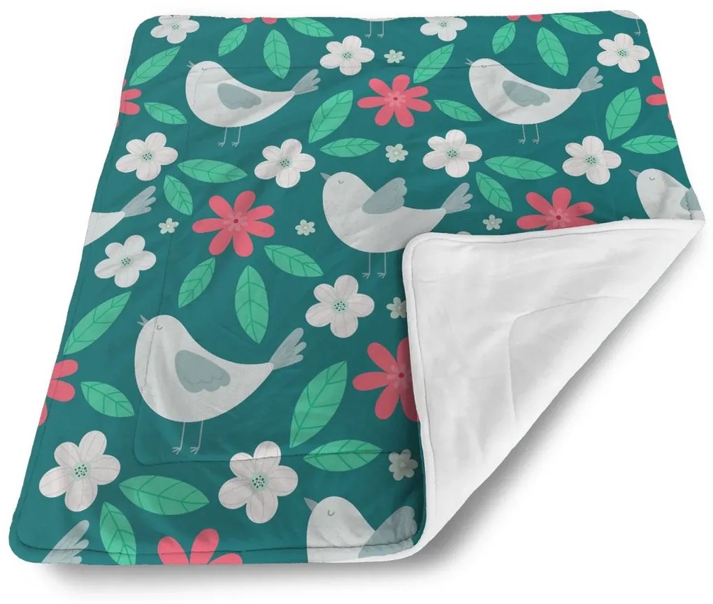 Sablio Deka pre bábätko Červené kvietie s vtáčikmi - 90x120 cm