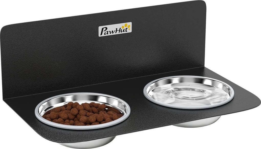 PawHut nástenné nastaviteľné kŕmitko pre psov — 2 × 800 ml nerezové misky, čierne | Aosom