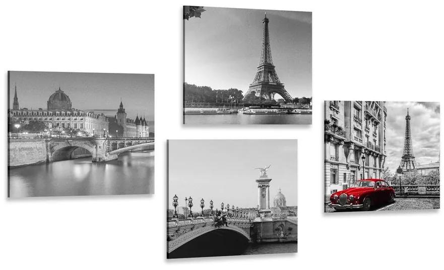 Set obrazov  Paríž s retro červeným autom - 4x 60x60