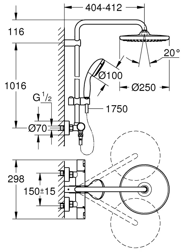 GROHE Vitalio Start System 250 - Sprchový systém s termostatom, čierna matná 266772430