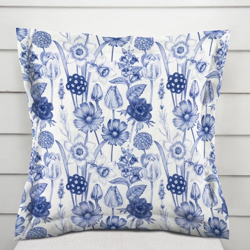 Biante Dekoračná obliečka na vankúš s lemom PML-090 Modré jarné kvety na bielom 60 x 60 cm