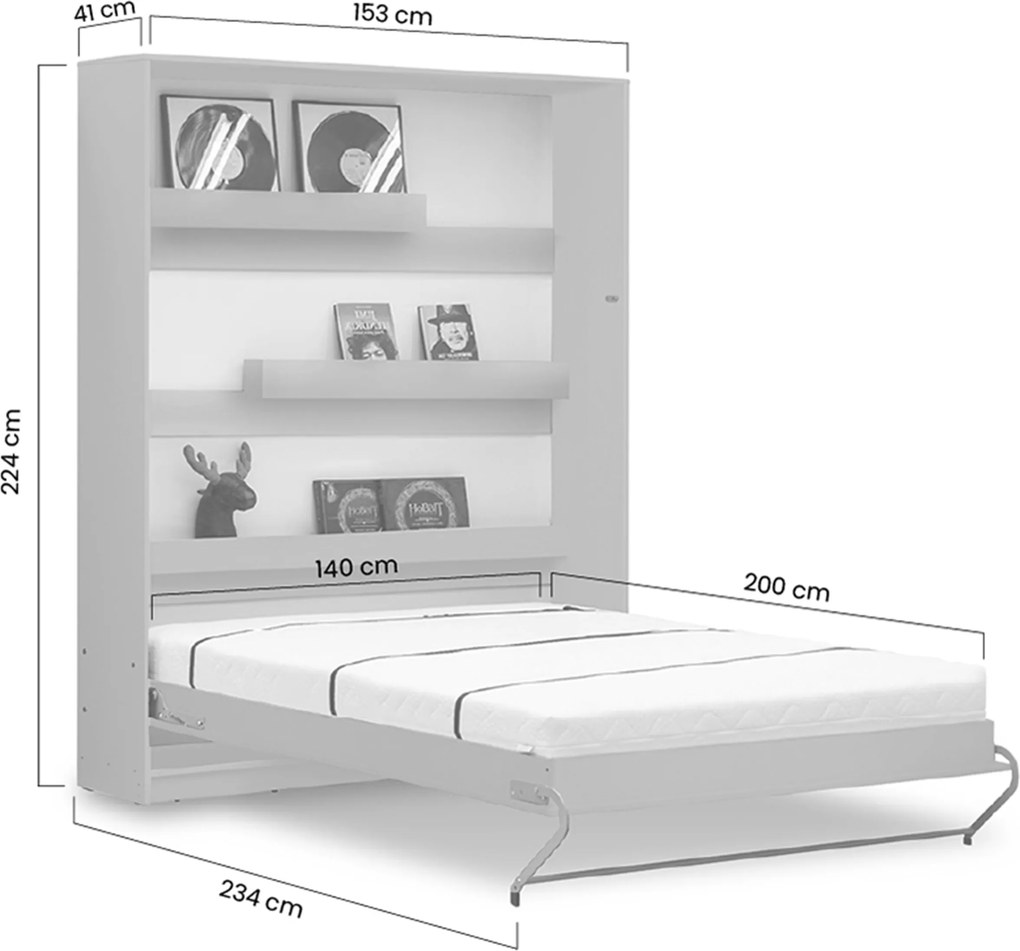 Vertikálna sklopná posteľ Basic 140 × 200 – biely lesk