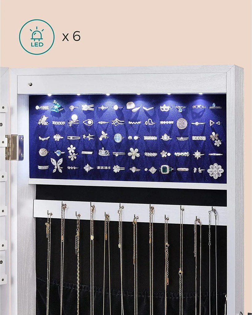 LED Skrinka na šperky, na stenu/dvere, biela