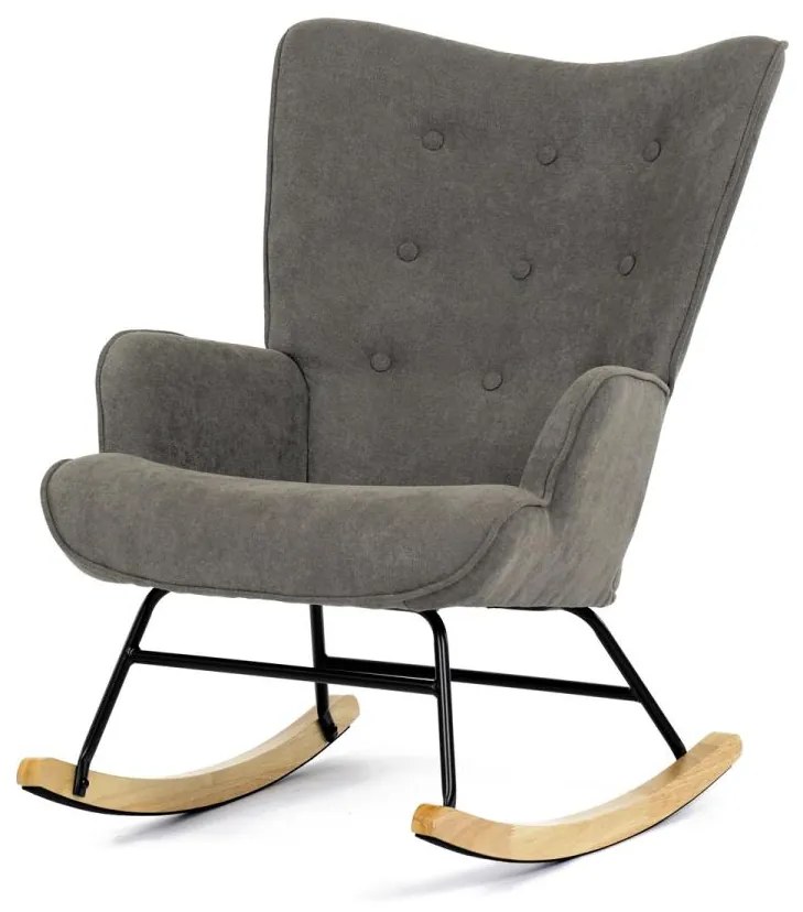 Křeslo houpací AK-371 BR2 hnědá látka, dřevěné nohy, masiv kaučukovník