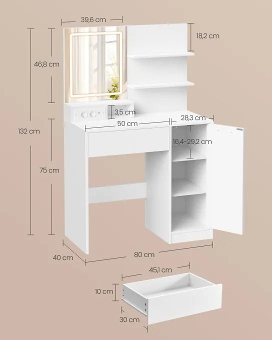 Toaletný stolík s LED zrkadlom RDT138W01