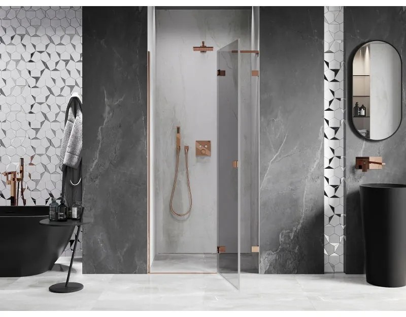 Mexen Lunar L, pravé otočné sprchové dvere 105 cm, 8mm číre sklo, ružové zlato profil, 834L-105-000-60-00-P