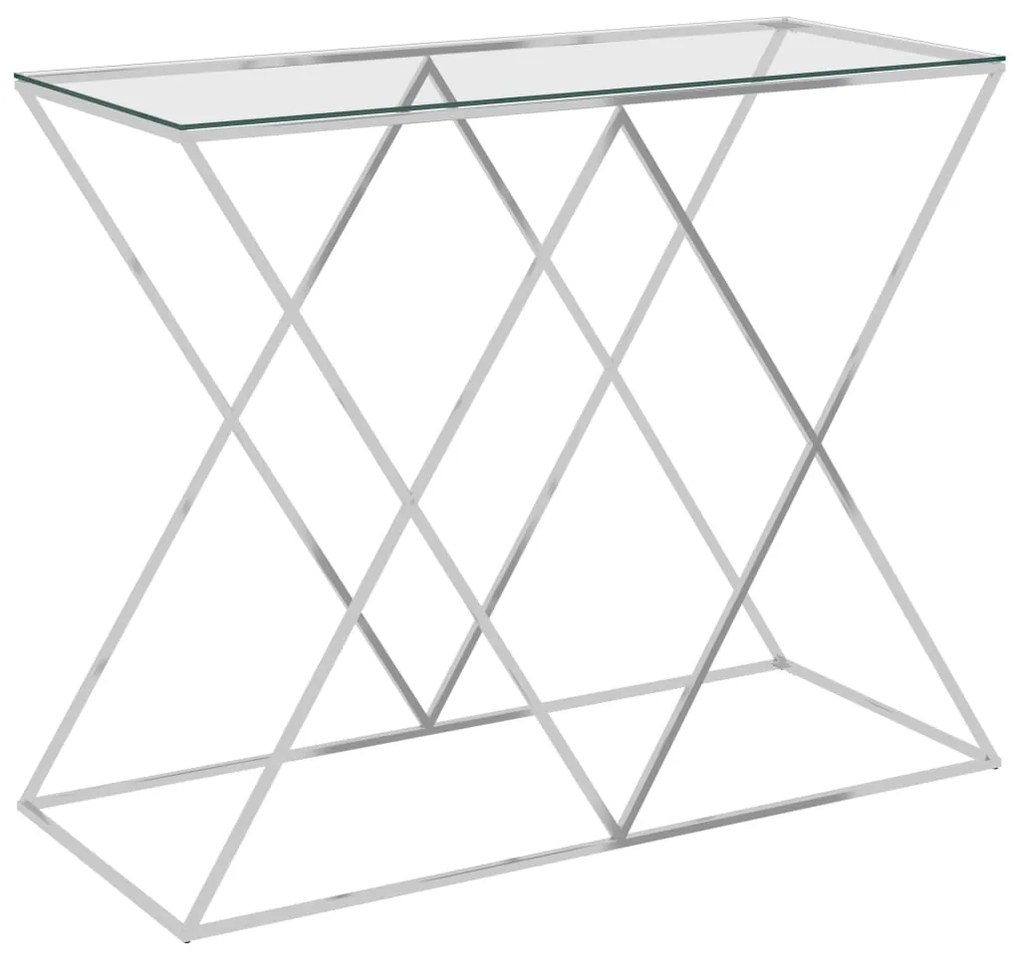 vidaXL Príručný stolík strieborný 90x40x75 cm z nehrdzavejúca oceľ a sklo