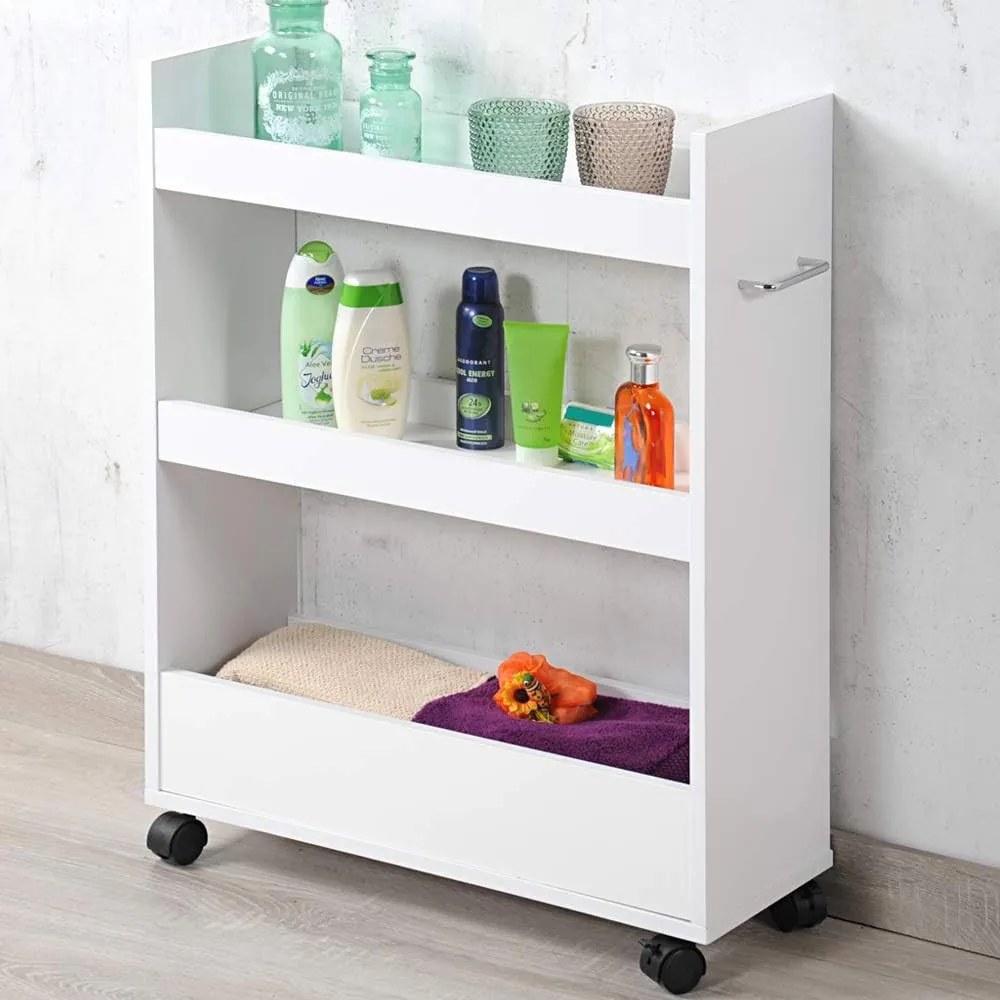 Kesper Mobilná zásuvná polička, regál na kolieskach, vyplní medzeru – biela