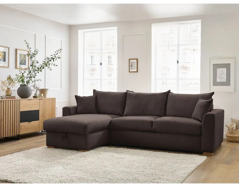 Hnedá menčestrová rozkladacia rohová pohovka (variabilná) Augustin – Bobochic Paris