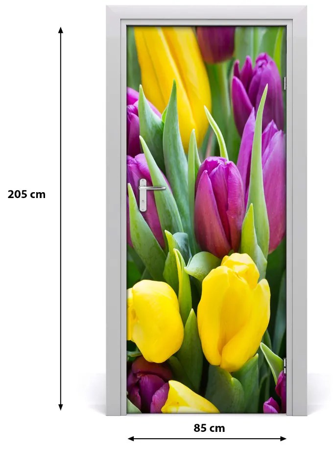 Samolepiace fototapety na dvere farebné tulipány 85x205 cm