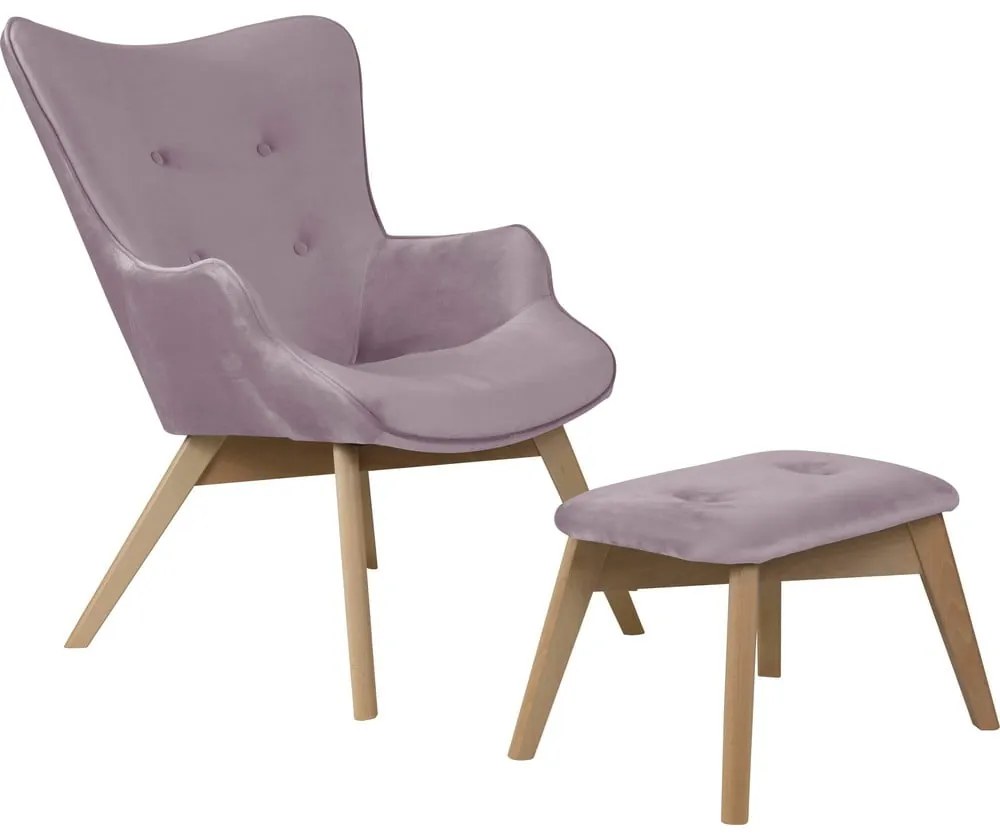 Zamatové kreslo s podnožkou v levanduľovej farbe Niko – Ropez