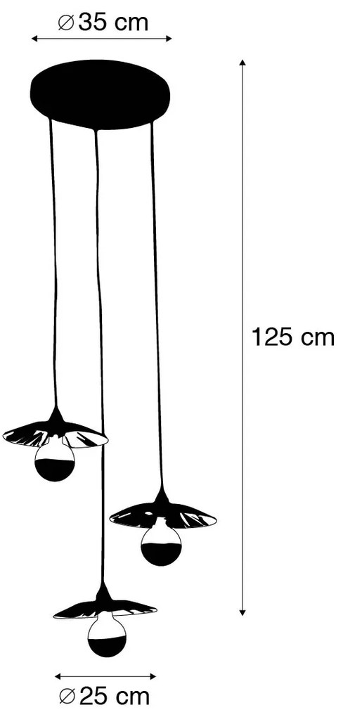 Rustikálne závesné svietidlo čierne s lanom 3-svetlo - Leia