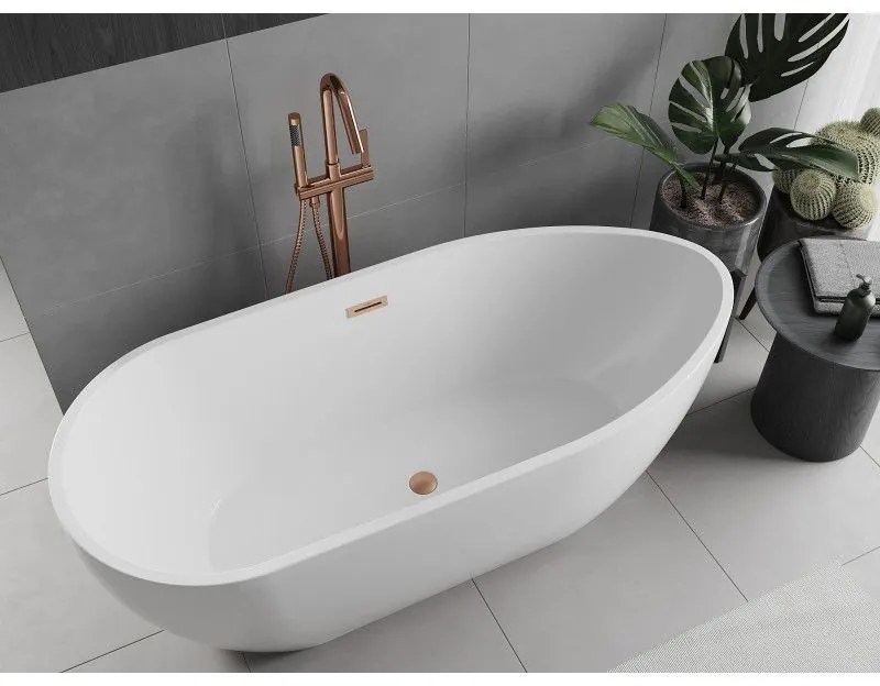 Mexen Eos, voľne stojaca vaňa 150 x 75 cm, biela, medený prepad, 52471507500-65