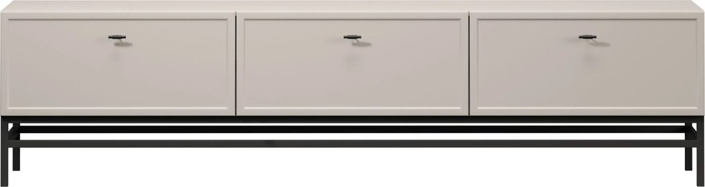 TV skrinka so zásuvkami Lorini 200 cm - kašmír / čierne úchytky T-bar / rám
