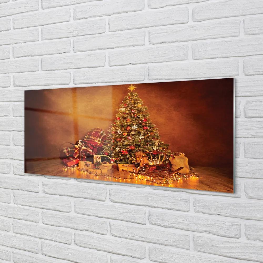 Obraz na akrylátovom skle Vianočné osvetlenie dekorácie darčeky 120x60 cm