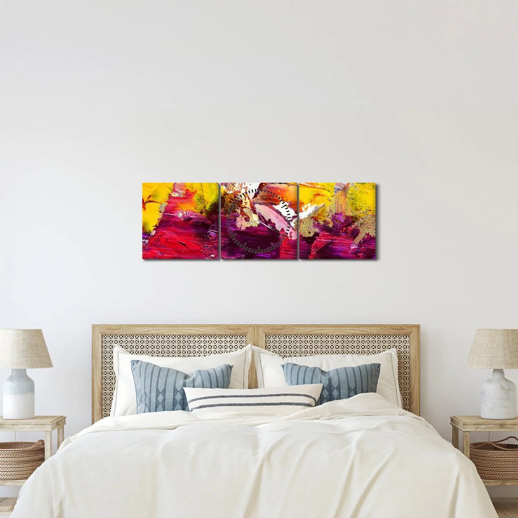 Obraz abstrakcie - maľba (s hodinami) (90x30 cm)