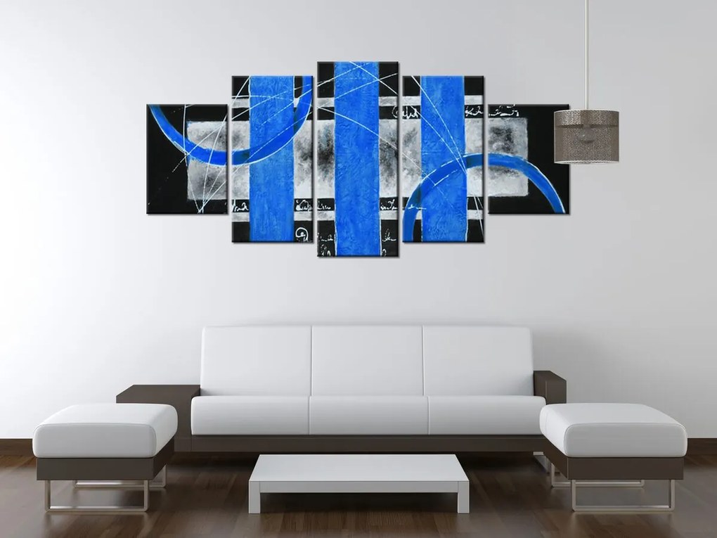 Gario Ručne maľovaný obraz Modré línie - 5 dielny Rozmery: 150 x 70 cm