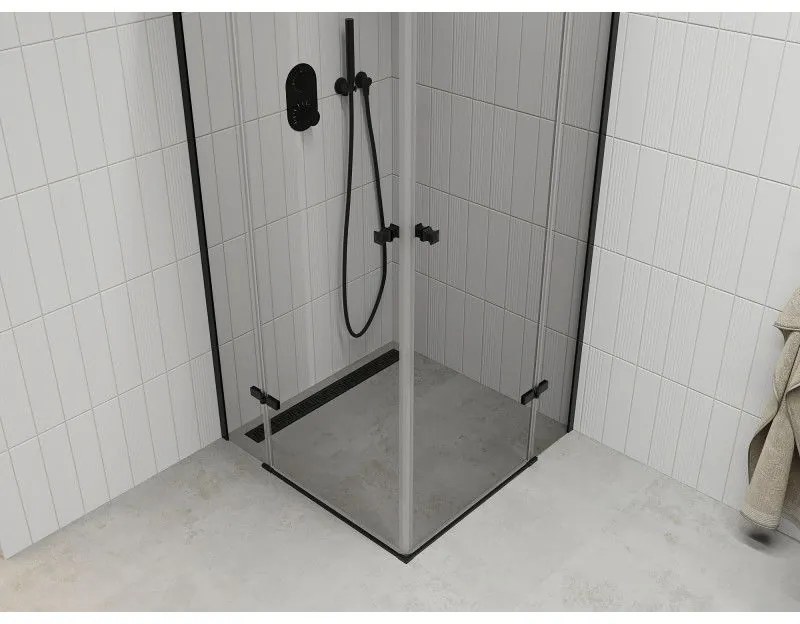 Mexen Roma Duo, sprchovací kút 80 (dvere) x 80 (dvere) cm, 6mm číre sklo, čierny profil, 854-080-080-70-00-02