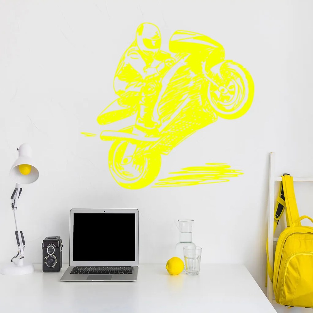 Veselá Stena Samolepka Kreslený motorkár Farba: oranžová, Veľkosť: 60 x 63 cm