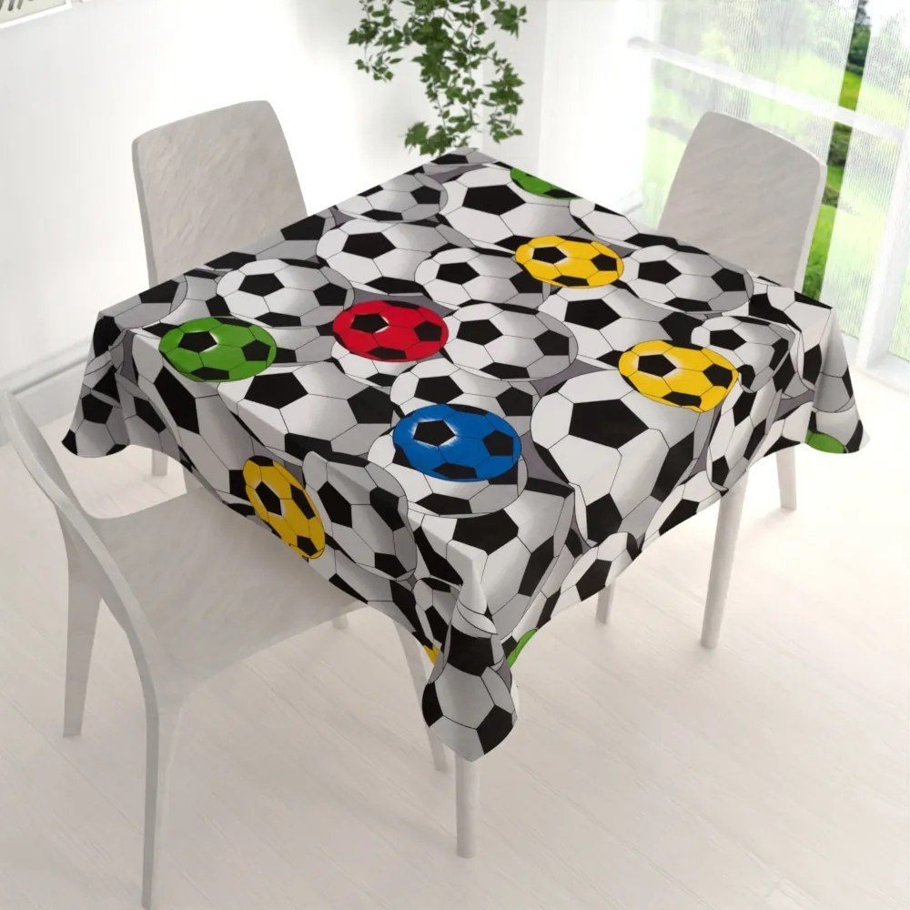Biante Detský bavlnený štvorcový obrus Sandra SA-580 Farebné a sivé futbalové lopty 70x70 cm