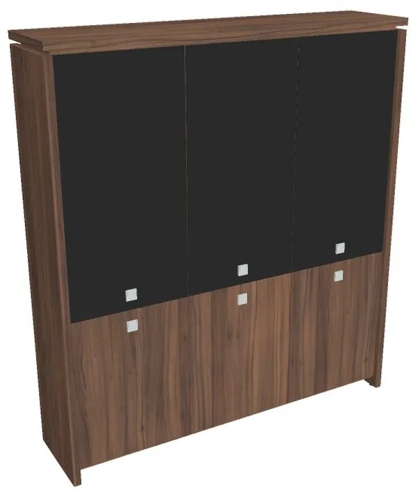 Vysoká skriňa Verno 188 x 46 x 210 cm, kombinované dvere, orech / čierna